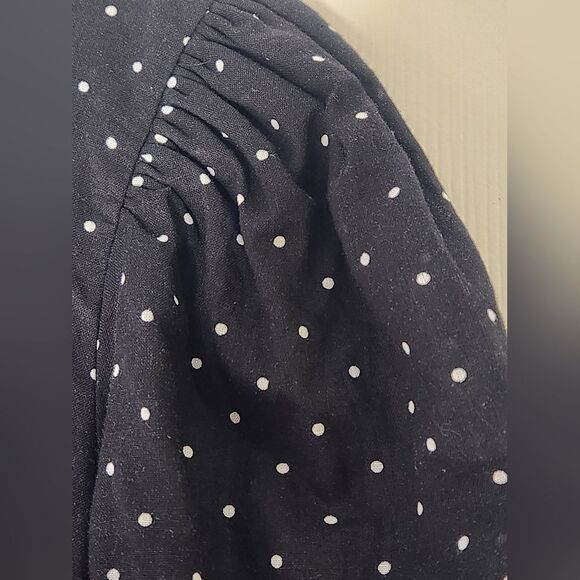 Worthington L Black Polka Dots LINEN Blend Shrtslvs Women’s Top Blouse - Picture 5 of 9